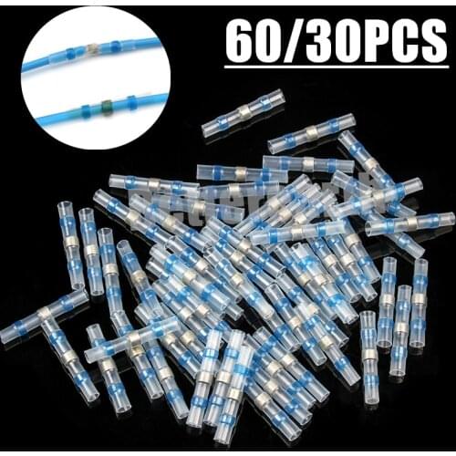 60/30/10PCS Solder Seal Wire Connectors Waterproof Heat Shrink Butt Connectors Electrical Wire Terminals Insulated Butt Splices
