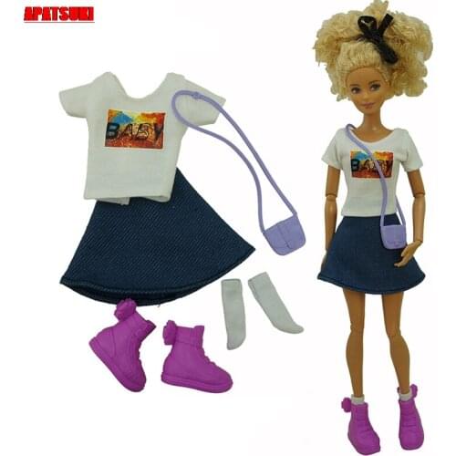 1/6 Dolls Accessories Fashion Doll Outfits For Barbie Doll Clothes Set For Barbie Shirt Skirt Handbag Shoes Socks Kids Toys