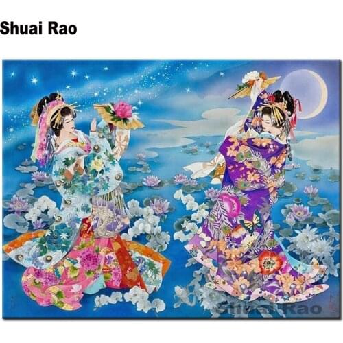 5D,DIY,Diamond Painting,Full round drill,japanese geisha,3d Cross Stitch,Square Rhinestone,Needlework,Kimono Beauty Embroidery
