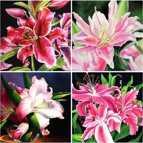 Diamond Painting Cross Stitch Flower Diamond Embroidery Full Drill Square Lily Rhinestones Mosaic Cross Stitch Wall Decoration