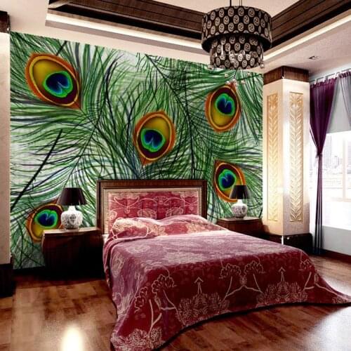 Beibehang papel de parede design beautiful colored big artificial peacock feathers images pattern home decal murals wallpaper