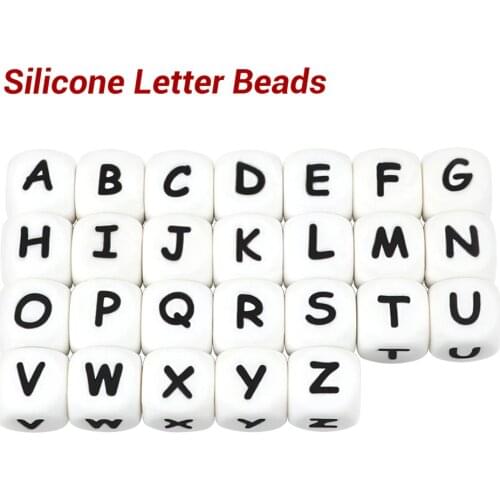 TYRY.HU 100pcs 12mm Letter Silicone Beads English Alphabe Beads Food Grade Silicone Chewing Beads DIY Baby Teething Toys Pendant