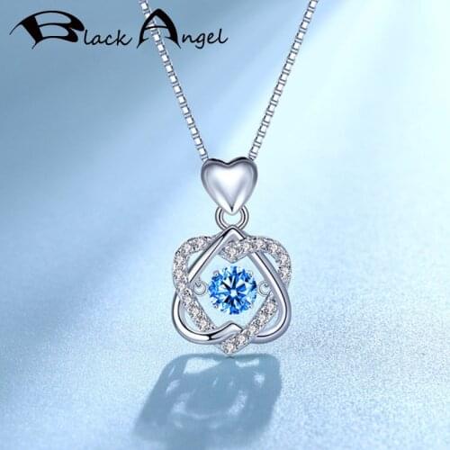 BLACK ANGEL New Cubic Zircon Heart Shaped Sea Blue Topaz Gemstone Pendant Necklace For Women Jewelry Clavicle Chain Wedding Gift
