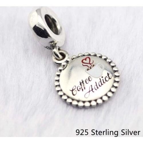 CKK 925 Sterling Silver Coffee Addict Dangle Charm, Mixed Enamel Original Beads Jewelry Fits For Bracelets