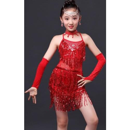 Childrens Latin Dance Costume Costume Childrens Latin Dance Dress New Sequins Tassel Skirt Dresses Stage Performance Costumes