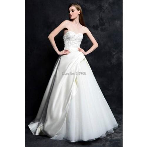 Elegant Lace Bridal Gown A line Sweetheart Backless Sleeveless Full Beaded Bodice Satin Custom Made For Women Wedding Dresses