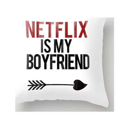 Hot Selling Netflix is my Boyfriend White Square Throw Pillowcase Zippered Pillow Sham Unique Pillow Cover