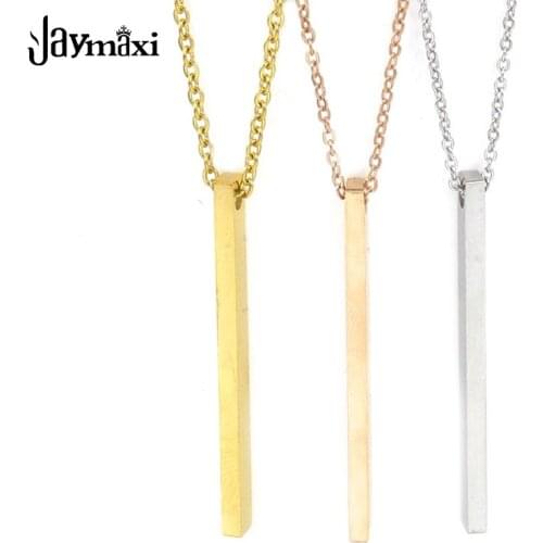 Jaymaxi Stainless Steel Strip Necklace Gold Color 3 Colors DIY Jewelry 3D Long Square Bar Pendant 45cm Gift for Women