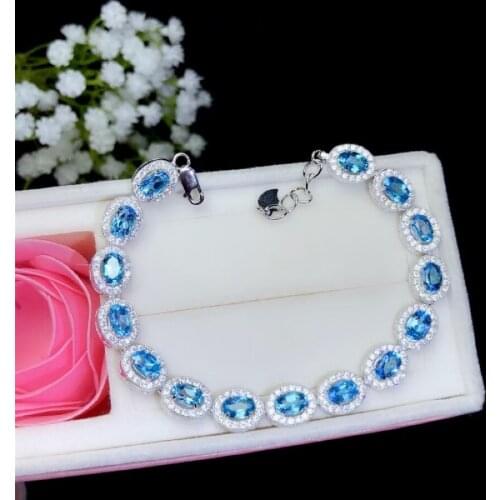 Classic Silver Topaz Bracelet for Wedding 4mm * 6mm Natural Topaz Silver Bracelet 925 Silver Topaz Jewelry Gift for Girl