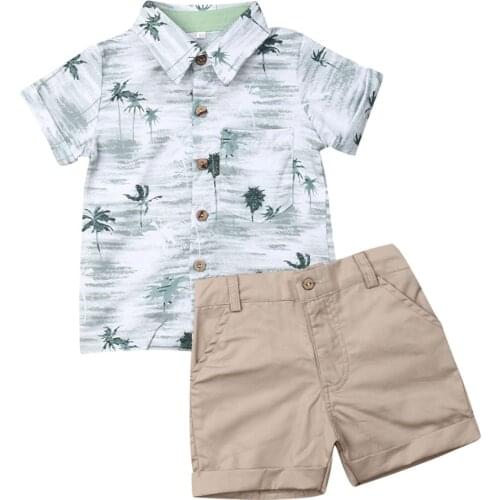 1-6Y Kids Boy Clothes Set Summer Short Sleeve Print Shirt Tops Shorts Pant Bottom 2PCS Beach Holiday Children Clothes