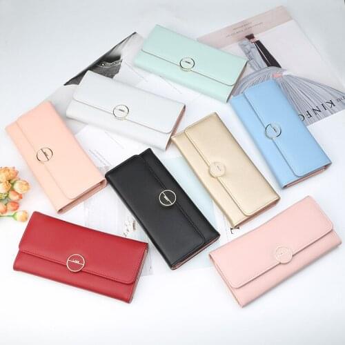 DIKEDAKU baellerry New lady purse long three fold zero wallet Japan and South Korea sweet simple metal letter wallet