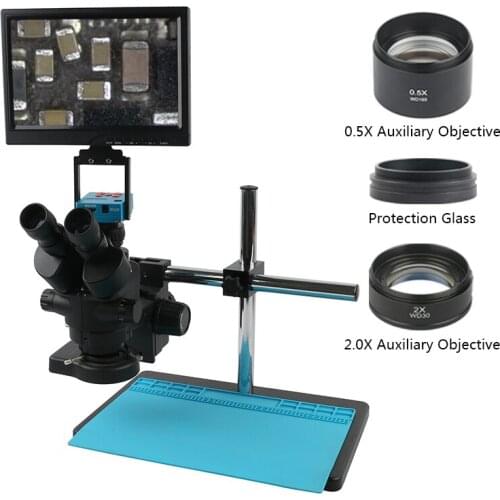 3.5X 7X 45X 90X Simul-focal Stereo Microscope + 10.1" HD IPS LCD Monitor + 30MP 1080P 60FPS 2K FHD HDMI Video Microscope Camera