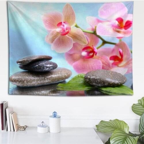 Custom Flower and Stone Wall Cloth Hanging Tapestry Wedding Party Gift Bedspread Beach Towel Yoga Picnic Mat 140X200cm