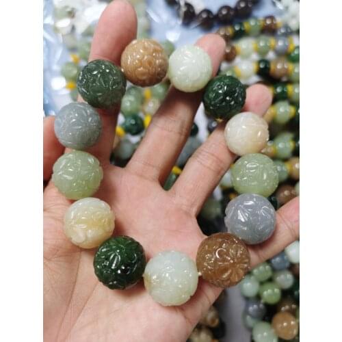 Natural hetian jade bracelet colorful hand-carved unique flower bracelet for men women jadite jade beads bracelets jade jewelry