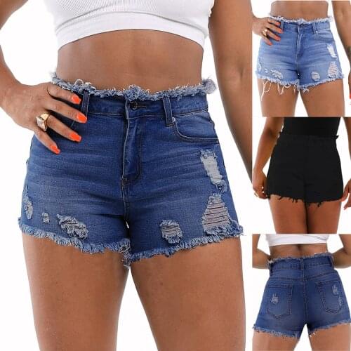 2021 New Summer Hole Denim Shorts Casual Mid Waist Shorts Jeans Zipper Pocket Streetwear Jean Shorts Y2k Jean Femme джинсы