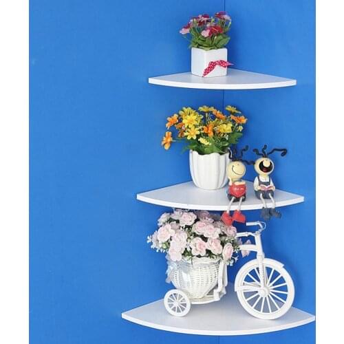 New 3Pcs/Set Wall Mounted Fan Shape Corner Home Decoration Storage Rack Shelf Stand Wood Plastic Plate corner of home shop cafe
