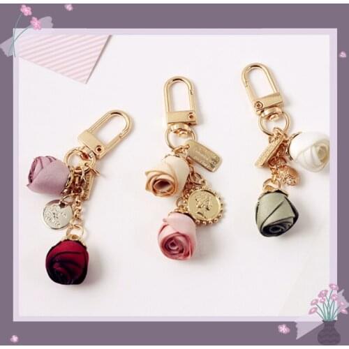 New Fabric Rose Car Key Ring Big Flower Ball Fashion Womens Bag Pendant Creative Key Chain Ring