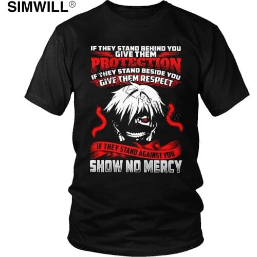 Tokyo Ghoul Kaneki Ken Show No Mercy T-Shirt Vintage Cotton Manga Tee Tops Men Short Sleeves Japanese Anime Fans T Shirt Merch