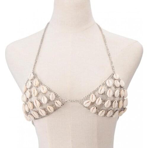 Sexy Multilayer Cowrie Shell Bikini Bra Chain Bralette Body Antique Sliver Chains Necklaces Harness Vintage Beach Boho Jewely