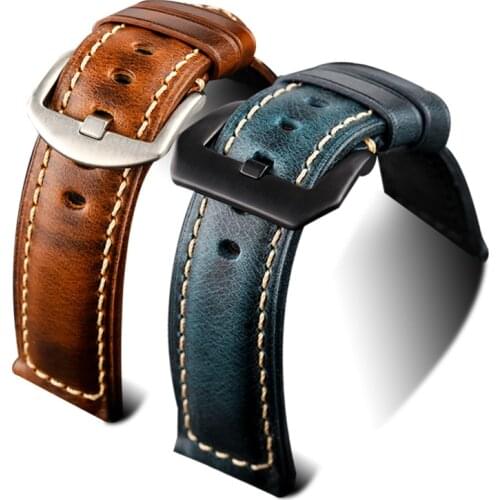 New quality watch bracelet watchbands 20mm 22mm 24mm 26mm Red Blue vintage oil wax leather watch strap for Panerai watch band