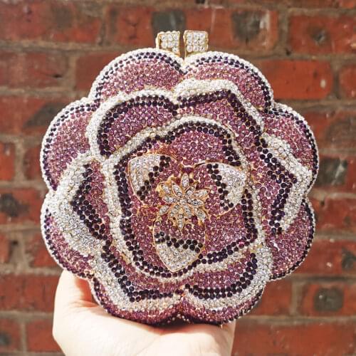 Luxury Purple Floral Clutch Evening Bags Green Black Silver Wedding Purse Women Prom Handbags Chain Bags Pouch SC603