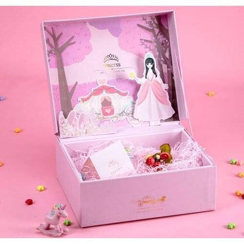 Pink Princess cartoon 3D gift box пакет wedding Valentines Day birthday gift bog packaging paper traktatie kinderen verjaardag