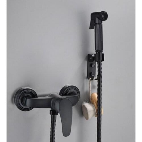 Tuqiu Hand Held Bidet Sprayer Black Douche Kit Toilet Shattaf Hot And Cold Brass Copper Mixer Valve Set Shower Head Faucet