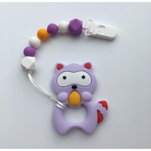 Hand made silicone Raccoon teether Pacifier holder Procyon lotor pacifier chain clips necklace teether holder chewable beads