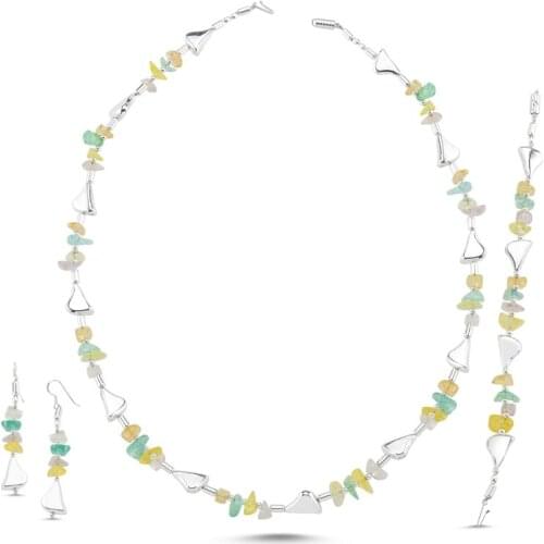Silverlina Silver Color Quartz Stone Necklace, Bracelet and Earrings Set