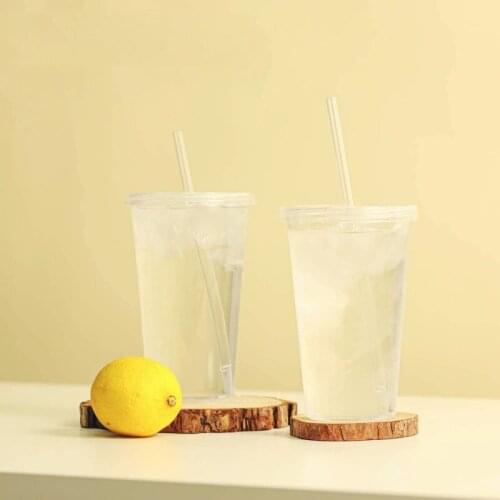 Straw Cup Coffee Juice Cup Straw Mug Simple Transparent Cute Net Red Plastic Bottom Outdoor Portable Cup