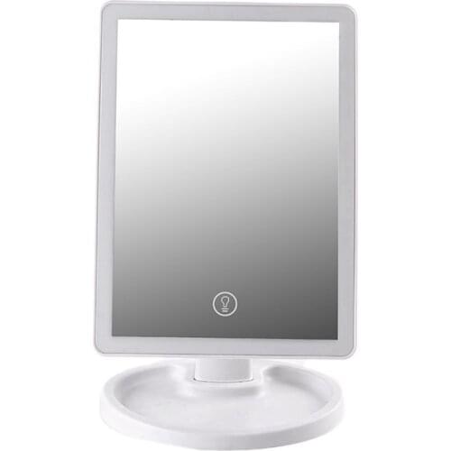 LED Light Makeup Mirror USB Charging Rotatiation Vanity Mirror Contact Dimmer Table Mirrors for Tabletop Bathroom