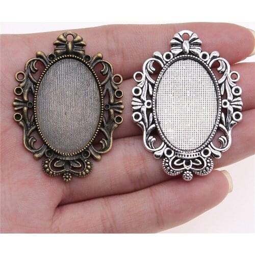WYSIWYG 3pcs 20x30mm Inner Size Vintage Style Cabochon Base Setting Antique Bronze Antique Silver Color For Jewelry Making
