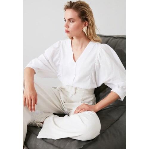 Womens White Balloon Sleeve Shirt Casual Modern Fashion Casual Special Design good quality Cheap