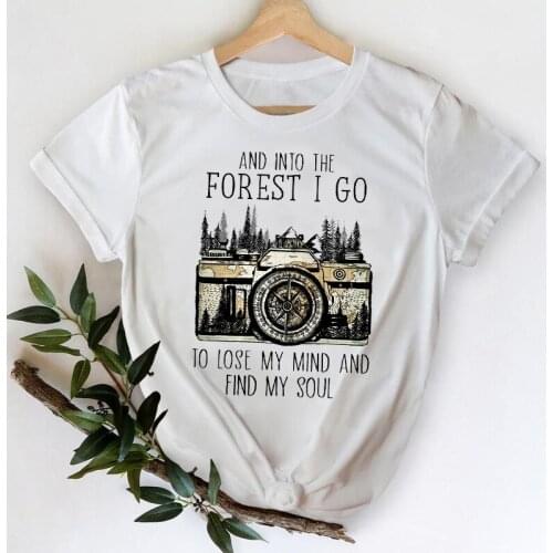 T-shirts for Women 2021 Camera Happy Camper Fashion Spring Summer Printing Top Lady Print Graphic Tshirt Female Tee T-Shirt