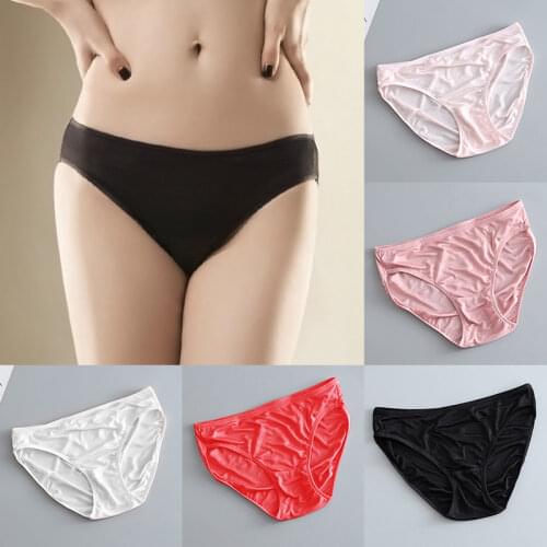 Womens Sexy Briefs Mulberry Silk Panties Breathable Underwear Fitness Comfortable Lingerie Low-Rise Panties for Women