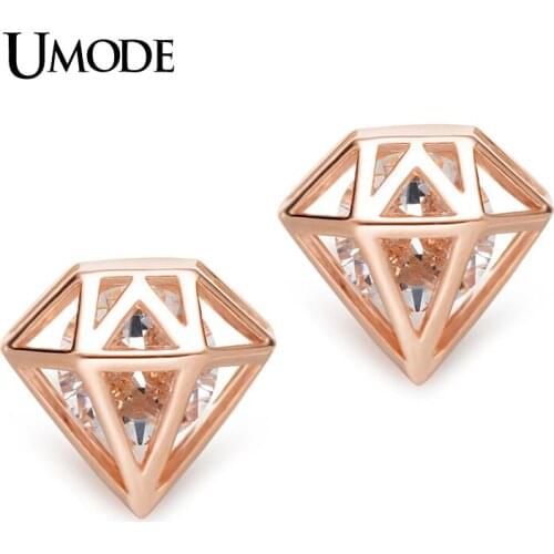 UMODE Brand Crystal Stud Earrings For Women Jewelry Fashion Spike Shape Boucle D'oreille Rose Gold Color Aros Gifts AUE0253A