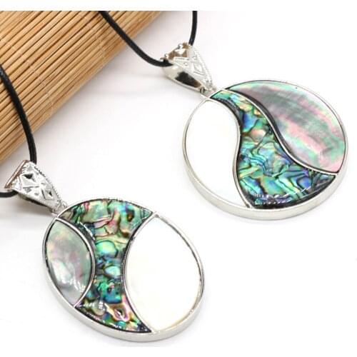 Hot Selling Natural Round Oval Shell Pendant Wax Thread Necklace for Women Jewelry Gift Size 40x60mm 52x52mm Length 55cm
