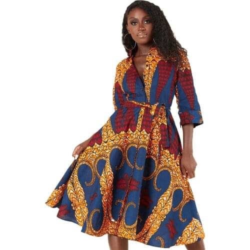 Women African Print Dress Dashiki Traditional Dress Outfits Attire 2021 Fashion 3/4 Sleeve Party Evening African Dresses Women