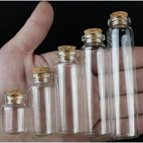 50pcs 5ml 10ml 15ml 20m Small Bottle Glass Jars Decoration DIY Container Empty Tiny Small Clear Cork Message Glass Bottles Vials