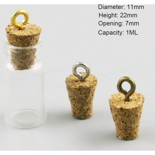 50 x 1ML Mini Glass Bottle With Metal Eye Hook 1CC Empty Glass Vials Pendant Small Charm Glass Bottle