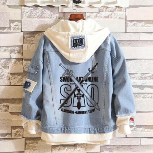 Anime Sword Art Online Cartoon SAO Printed Jean Jacket Hoodie Sweaters Hooded Coat Denim Outwear Cosplay Props Clothing Gifts