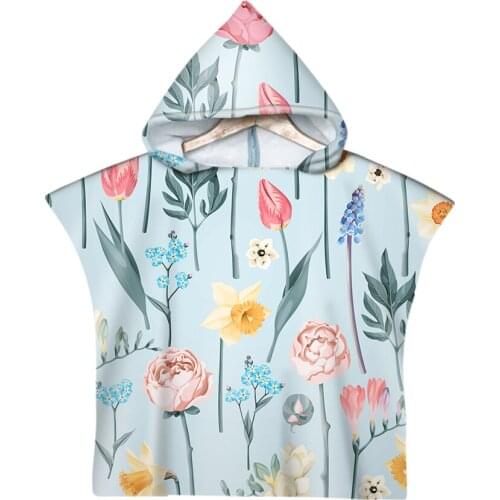 Free shipping Watercolor Rose Magnolia Plum Blossom Flower Plant Baby Kid Hooded Towel Pool Beach Poncho Towel Cape Novelty Gift
