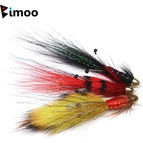 Bimoo 4PCS Conehead Fire Tiger / Black/ Red Francis Snaelda Salmon Tube Flies & Trebles