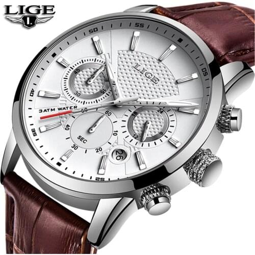 Watches For Men Leather Sports Men Quartz Wristwatch 2021 New LIGE Top Brand Luxury Luminous Waterproof Watch Relogio Masculino