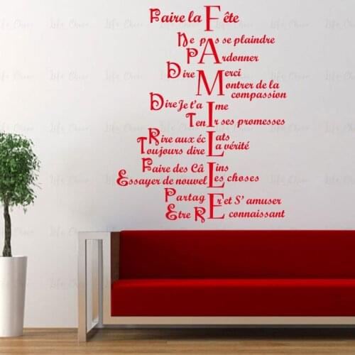 French Pattern Family Quote Wall Sticker for Living Room Home Decor Home Decoration Accessories famille Stickers