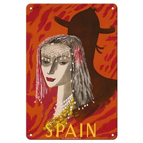 Spain - Spanish Woman with Lace Mantilla by Jacques Henri Delpy c.1950- Metal Sign