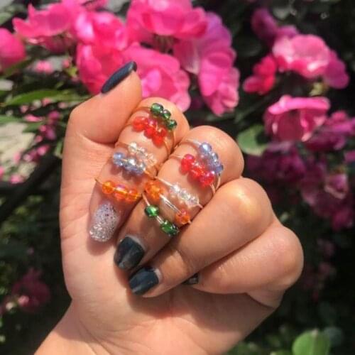 Exquisite Reduce Pressure Glass Beaded Ring Women Relax Anxiety Fidget Adjustable Folding Rings 3 Beads Meditation Handmade