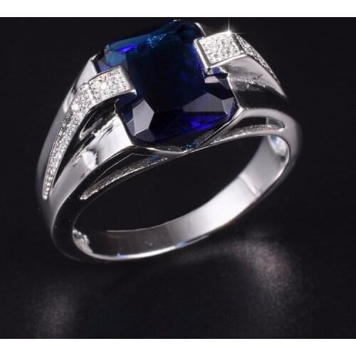 Classic 925 streling Silver Square Blue Sapphire Rings Eternal Cocktail Wedding ring for Men Wome jewelry boy Size 8-13