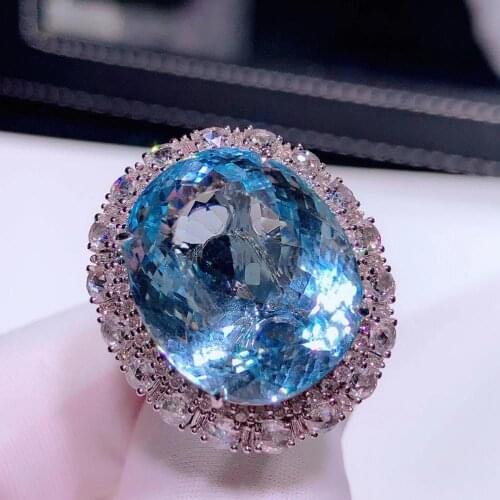 H809 Aquamarine Ring Fine Jewelry Pure 18 K Gold Natural Blue Aquamarine Gemstones 25ct Fine Rings
