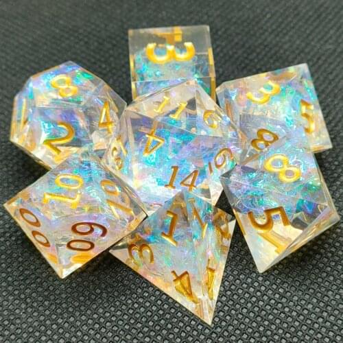 DND Role Playing Game Dice Handcrafted 7-Die Polyhedral Mirror Dice Sets with Sharp Edges and Beautiful Inclusions